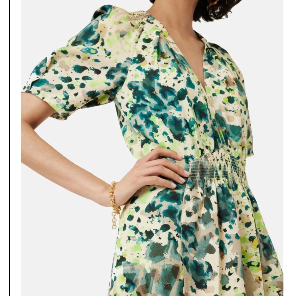 Jigsaw Watercolor Print Linen Midi Dress Coastal Grandma Resortwear Euro Summer